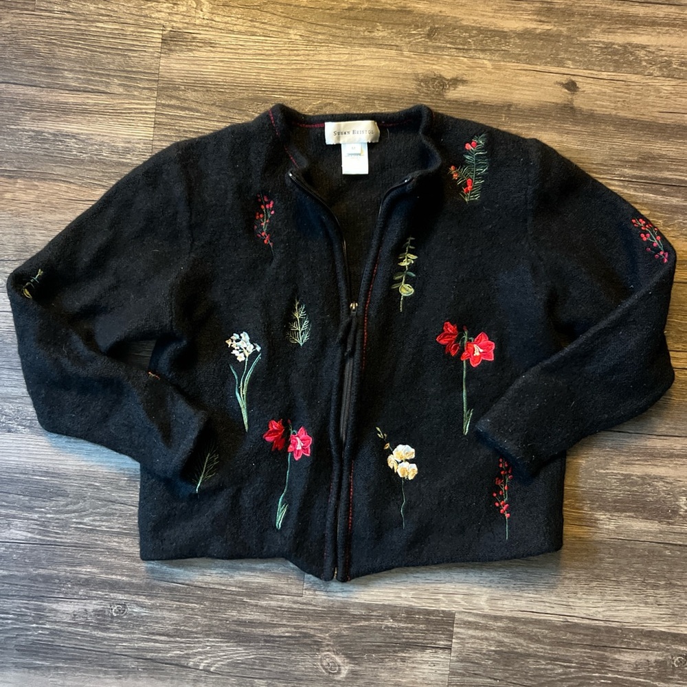 Vintage Wool Black Embroidered Sweater